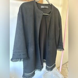 ZARA Faux Suede Fringed Jacket